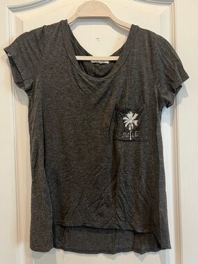 Women's Charcoal Pocket Tee with Palm Embroidery - Smile